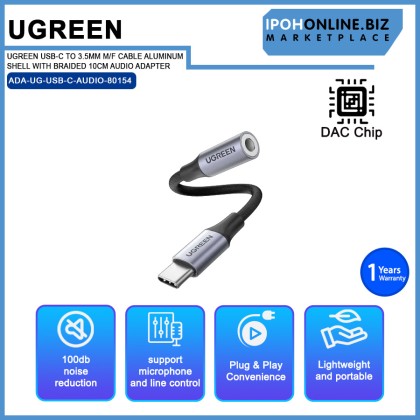 UGREEN USB-C TO 3.5MM M/F CABLE ALUMINUM SHELL WITH BRAIDED 10CM AUDIO ADAPTER UGREEN USB-C TO 3.5MM M/F CABLE ALUMINUM SHELL WITH BRAIDED 10CM AUDIO ADAPTER