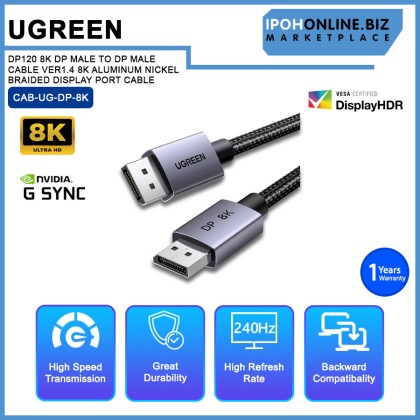 UGREEN DP120 8K DP MALE TO DP MALE CABLE VER1.4 8K ALUMINUM NICKEL BRAIDED DISPLAY PORT CABLE-2M/3M UGREEN DP120 8K DP MALE TO DP MALE CABLE VER1.4 8K ALUMINUM NICKEL BRAIDED DISPLAY PORT CABLE-2M/3M