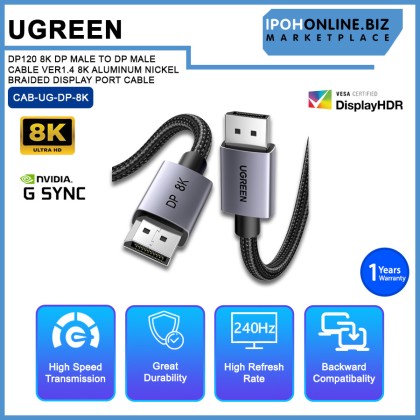 UGREEN DP120 8K DP MALE TO DP MALE CABLE VER1.4 8K ALUMINUM NICKEL BRAIDED DISPLAY PORT CABLE-2M/3M UGREEN DP120 8K DP MALE TO DP MALE CABLE VER1.4 8K ALUMINUM NICKEL BRAIDED DISPLAY PORT CABLE-2M/3M