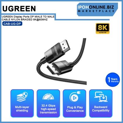 UGREEN Display Ports DP MlALE TO MALE CABLE NYLON BRAIDED 8K@60MHZ UGREEN Display Ports DP MlALE TO MALE CABLE NYLON BRAIDED 8K@60MHZ