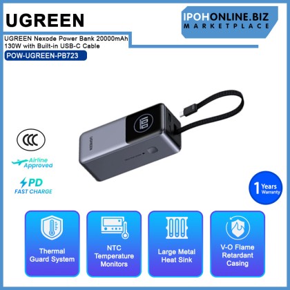UGREEN Nexode Power Bank 20000mAh 130W with Built-in USB-C Cable Laptop Travel Charger PowerBank UGREEN Nexode Power Bank 20000mAh 130W with Built-in USB-C Cable Laptop Travel Charger PowerBank