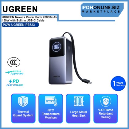 UGREEN Nexode Power Bank 20000mAh 130W with Built-in USB-C Cable Laptop Travel Charger PowerBank UGREEN Nexode Power Bank 20000mAh 130W with Built-in USB-C Cable Laptop Travel Charger PowerBank