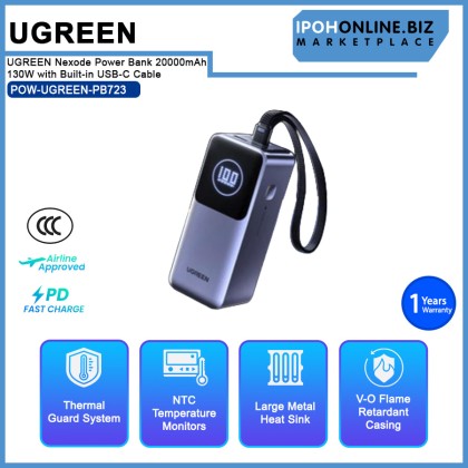 UGREEN Nexode Power Bank 20000mAh 130W with Built-in USB-C Cable Laptop Travel Charger PowerBank UGREEN Nexode Power Bank 20000mAh 130W with Built-in USB-C Cable Laptop Travel Charger PowerBank