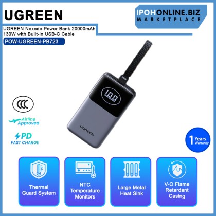 UGREEN Nexode Power Bank 20000mAh 130W with Built-in USB-C Cable Laptop Travel Charger PowerBank UGREEN Nexode Power Bank 20000mAh 130W with Built-in USB-C Cable Laptop Travel Charger PowerBank