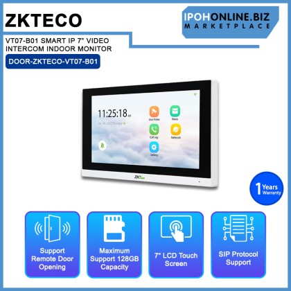 ZKTECO VT07-B01 SMART IP 7" VIDEO INTERCOM INDOOR MONITOR ZKTECO VT07-B01 SMART IP 7" VIDEO INTERCOM INDOOR MONITOR