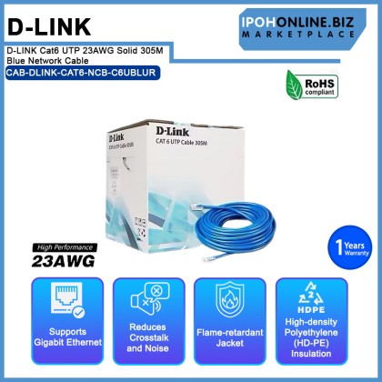 D-LINK Cat6 UTP 23AWG Solid 305M Blue Network Cable (NCB-C6UBLUR-305) D-LINK Cat6 UTP 23AWG Solid 305M Blue Network Cable (NCB-C6UBLUR-305)