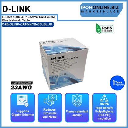 D-LINK Cat6 UTP 23AWG Solid 305M Blue Network Cable (NCB-C6UBLUR-305) D-LINK Cat6 UTP 23AWG Solid 305M Blue Network Cable (NCB-C6UBLUR-305)