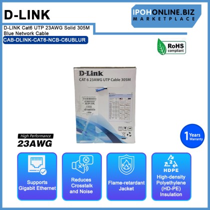 D-LINK Cat6 UTP 23AWG Solid 305M Blue Network Cable (NCB-C6UBLUR-305) D-LINK Cat6 UTP 23AWG Solid 305M Blue Network Cable (NCB-C6UBLUR-305)