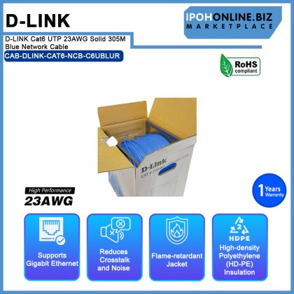 D-LINK Cat6 UTP 23AWG Solid 305M Blue Network Cable (NCB-C6UBLUR-305) D-LINK Cat6 UTP 23AWG Solid 305M Blue Network Cable (NCB-C6UBLUR-305)