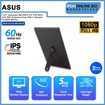 Asus 15.6" Zenscreen MB169CK IPS FHD 60Hz 5ms 360° Kickstand Dual USB-C Ultraslim Portable Monitor Asus 15.6" Zenscreen MB169CK IPS FHD 60Hz 5ms 360° Kickstand Dual USB-C Ultraslim Portable Monitor