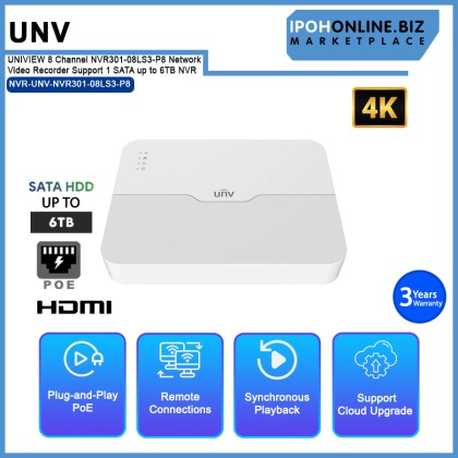 UNV UNIVIEW 8 Channel NVR301-08LS3-P8 Network Video Recorder Support 1 SATA up to 6TB NVR UNV UNIVIEW 8 Channel NVR301-08LS3-P8 Network Video Recorder Support 1 SATA up to 6TB NVR