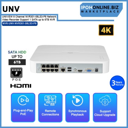 UNV UNIVIEW 8 Channel NVR301-08LS3-P8 Network Video Recorder Support 1 SATA up to 6TB NVR UNV UNIVIEW 8 Channel NVR301-08LS3-P8 Network Video Recorder Support 1 SATA up to 6TB NVR