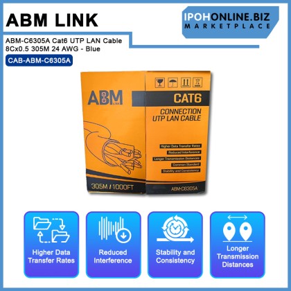ABM Link ABM-C6305A Cat6 UTP LAN Cable 8Cx0.5 305M 24 AWG - Blue ABM Link ABM-C6305A Cat6 UTP LAN Cable 8Cx0.5 305M 24 AWG - Blue