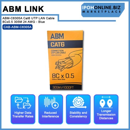 ABM Link ABM-C6305A Cat6 UTP LAN Cable 8Cx0.5 305M 24 AWG - Blue ABM Link ABM-C6305A Cat6 UTP LAN Cable 8Cx0.5 305M 24 AWG - Blue
