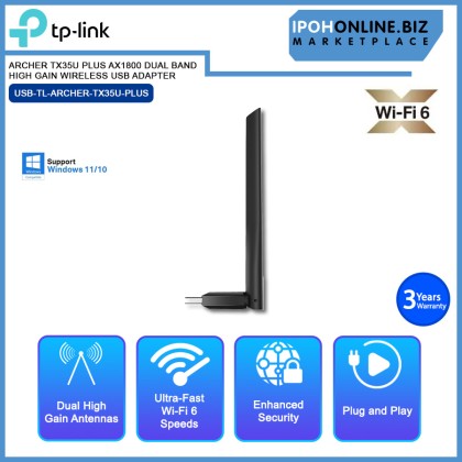 TP-LINK ARCHER TX35U PLUS AX1800 DUAL BAND HIGH GAIN WIRELESS USB ADAPTER TP-LINK ARCHER TX35U PLUS AX1800 DUAL BAND HIGH GAIN WIRELESS USB ADAPTER