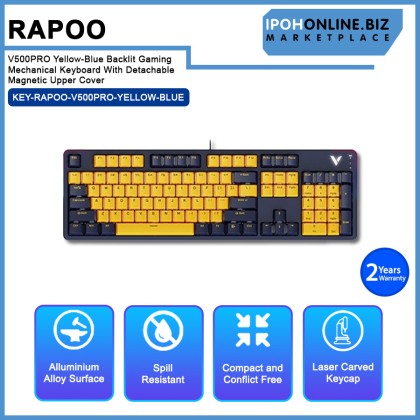 Rapoo V500PRO Yellow-Blue Backlit Gaming Mechanical Keyboard With Detachable Magnetic Upper Cover Rapoo V500PRO Yellow-Blue Backlit Gaming Mechanical Keyboard With Detachable Magnetic Upper Cover