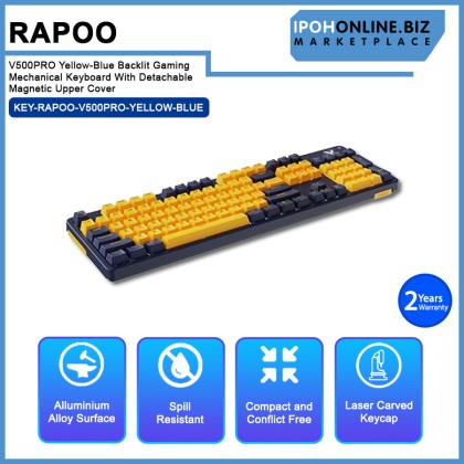 Rapoo V500PRO Yellow-Blue Backlit Gaming Mechanical Keyboard With Detachable Magnetic Upper Cover Rapoo V500PRO Yellow-Blue Backlit Gaming Mechanical Keyboard With Detachable Magnetic Upper Cover