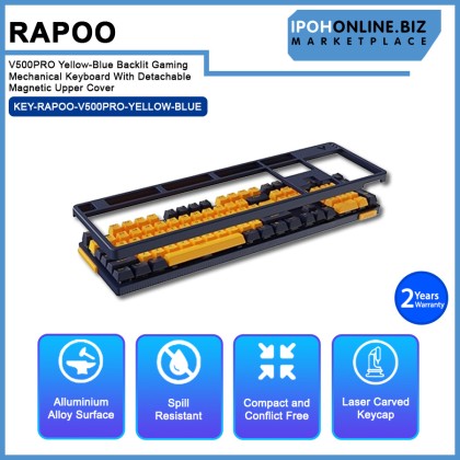 Rapoo V500PRO Yellow-Blue Backlit Gaming Mechanical Keyboard With Detachable Magnetic Upper Cover Rapoo V500PRO Yellow-Blue Backlit Gaming Mechanical Keyboard With Detachable Magnetic Upper Cover