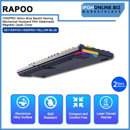Rapoo V500PRO Yellow-Blue Backlit Gaming Mechanical Keyboard With Detachable Magnetic Upper Cover Rapoo V500PRO Yellow-Blue Backlit Gaming Mechanical Keyboard With Detachable Magnetic Upper Cover