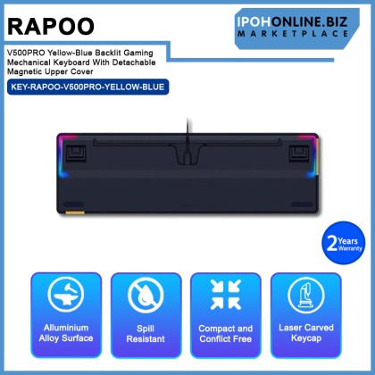 Rapoo V500PRO Yellow-Blue Backlit Gaming Mechanical Keyboard With Detachable Magnetic Upper Cover Rapoo V500PRO Yellow-Blue Backlit Gaming Mechanical Keyboard With Detachable Magnetic Upper Cover