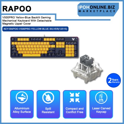 Rapoo V500PRO Yellow-Blue Backlit Gaming Mechanical Keyboard With Detachable Magnetic Upper Cover Rapoo V500PRO Yellow-Blue Backlit Gaming Mechanical Keyboard With Detachable Magnetic Upper Cover