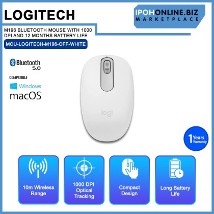 LOGITECH M196 BLUETOOTH MOUSE WITH 1000 DPI AND 12 MONTHS BATTERY LIFE