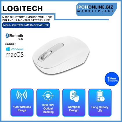 LOGITECH M196 BLUETOOTH MOUSE WITH 1000 DPI AND 12 MONTHS BATTERY LIFE