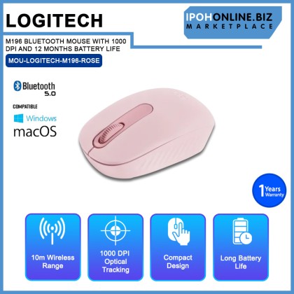 LOGITECH M196 BLUETOOTH MOUSE WITH 1000 DPI AND 12 MONTHS BATTERY LIFE
