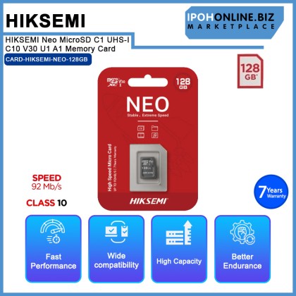 HIKSEMI Neo 128GB MicroSD C1 UHS-I C10 V30 U1 A1 Memory Card