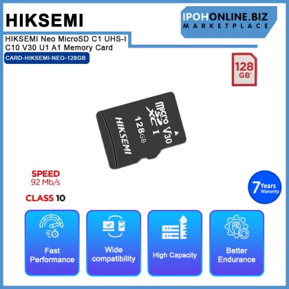 HIKSEMI Neo 128GB MicroSD C1 UHS-I C10 V30 U1 A1 Memory Card