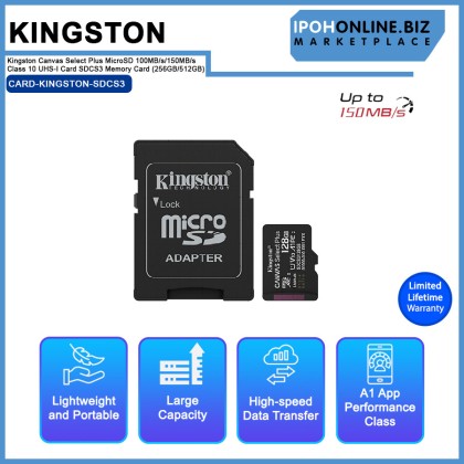 Kingston Canvas Select Plus MicroSD 150MB/s Class 10 UHS-I Card SDCS3 Memory Card (256GB/512GB) Kingston Canvas Select Plus MicroSD 150MB/s Class 10 UHS-I Card SDCS3 Memory Card (256GB/512GB)