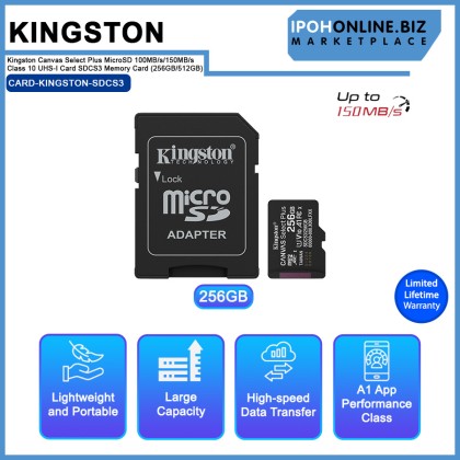 Kingston Canvas Select Plus MicroSD 150MB/s Class 10 UHS-I Card SDCS3 Memory Card (256GB/512GB) Kingston Canvas Select Plus MicroSD 150MB/s Class 10 UHS-I Card SDCS3 Memory Card (256GB/512GB)