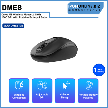 Dmes M8 Wireless Mouse 2.4GHz 1600 DPI With Portable Battery 4 Button Dmes M8 Wireless Mouse 2.4GHz 1600 DPI With Portable Battery 4 Button
