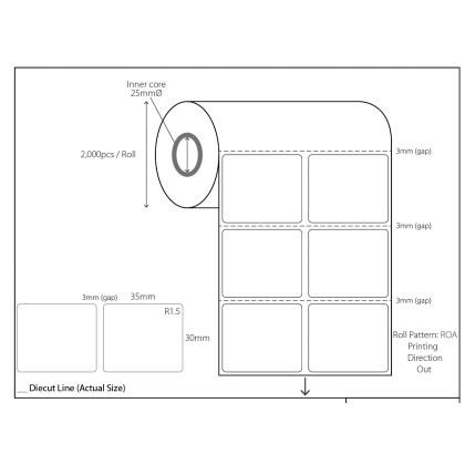1 roll 35mm x 30mm 2-UPS Blank Barcode Label Sticker - 2000 pcs/roll