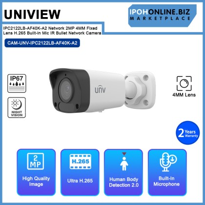 UNIVIEW IPC2122LB-AF40K-A2 Network 2MP 4MM Fixed Lens H.265 Built-in Mic IR Bullet Network Camera