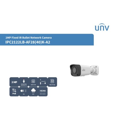 UNIVIEW IPC2122LB-AF40K-A2 Network 2MP 4MM Fixed Lens H.265 Built-in Mic IR Bullet Network Camera