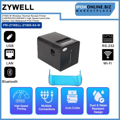 Zywell ZY905-W Wireless Thermal Receipt Printer (LAN/RS232/USB/WiFi) High Speed Auto Cutter Kitchen Use Waterproof POS Printer Zywell ZY905-W Wireless Thermal Receipt Printer (LAN/RS232/USB/WiFi) High Speed Auto Cutter Kitchen Use Waterproof POS Printer