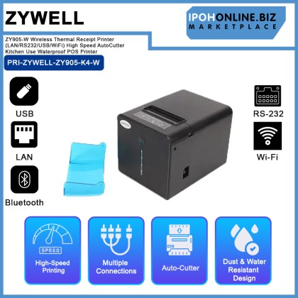 Zywell ZY905-W Wireless Thermal Receipt Printer (LAN/RS232/USB/WiFi) High Speed Auto Cutter Kitchen Use Waterproof POS Printer Zywell ZY905-W Wireless Thermal Receipt Printer (LAN/RS232/USB/WiFi) High Speed Auto Cutter Kitchen Use Waterproof POS Printer