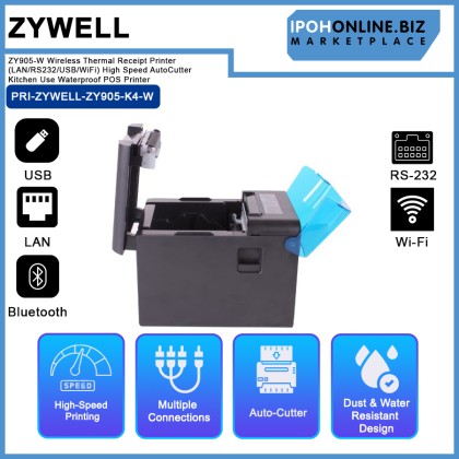 Zywell ZY905-W Wireless Thermal Receipt Printer (LAN/RS232/USB/WiFi) High Speed Auto Cutter Kitchen Use Waterproof POS Printer Zywell ZY905-W Wireless Thermal Receipt Printer (LAN/RS232/USB/WiFi) High Speed Auto Cutter Kitchen Use Waterproof POS Printer
