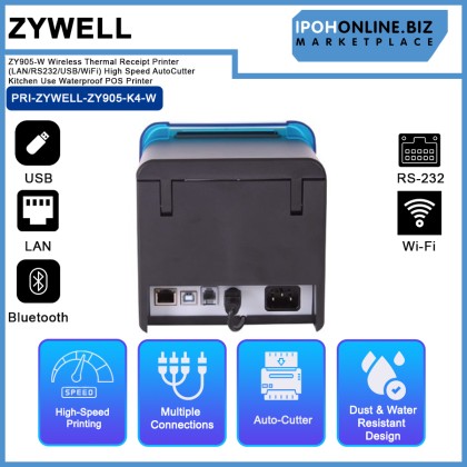 Zywell ZY905-W Wireless Thermal Receipt Printer (LAN/RS232/USB/WiFi) High Speed Auto Cutter Kitchen Use Waterproof POS Printer Zywell ZY905-W Wireless Thermal Receipt Printer (LAN/RS232/USB/WiFi) High Speed Auto Cutter Kitchen Use Waterproof POS Printer