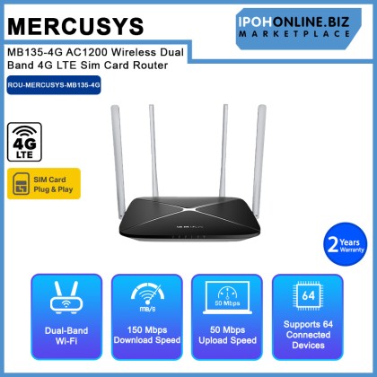 Mercusys MB135-4G AC1200 Wireless Dual Band 4G LTE Sim Card Router Mercusys MB135-4G AC1200 Wireless Dual Band 4G LTE Sim Card Router