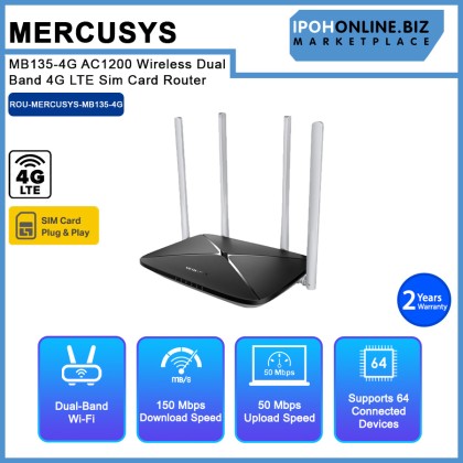 Mercusys MB135-4G AC1200 Wireless Dual Band 4G LTE Sim Card Router Mercusys MB135-4G AC1200 Wireless Dual Band 4G LTE Sim Card Router