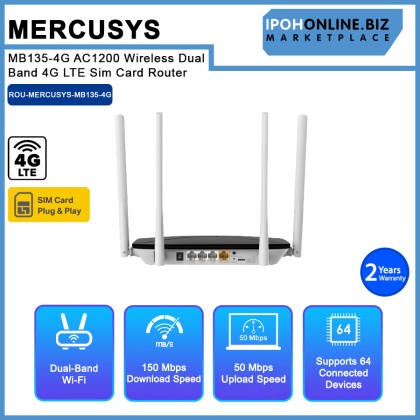 Mercusys MB135-4G AC1200 Wireless Dual Band 4G LTE Sim Card Router Mercusys MB135-4G AC1200 Wireless Dual Band 4G LTE Sim Card Router