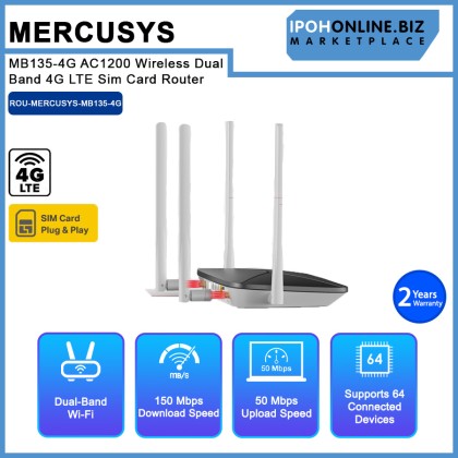 Mercusys MB135-4G AC1200 Wireless Dual Band 4G LTE Sim Card Router Mercusys MB135-4G AC1200 Wireless Dual Band 4G LTE Sim Card Router
