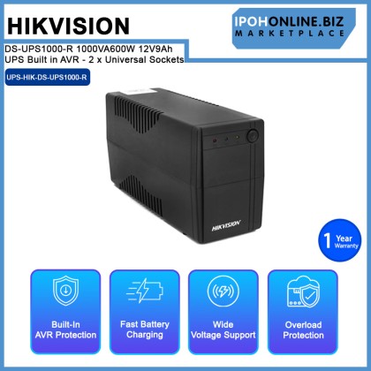 HIKVISION DS-UPS1000-R 1000VA/600W 12V/9Ah UPS Built in AVR - 2 x Universal Sockets HIKVISION DS-UPS1000-R 1000VA/600W 12V/9Ah UPS Built in AVR - 2 x Universal Sockets