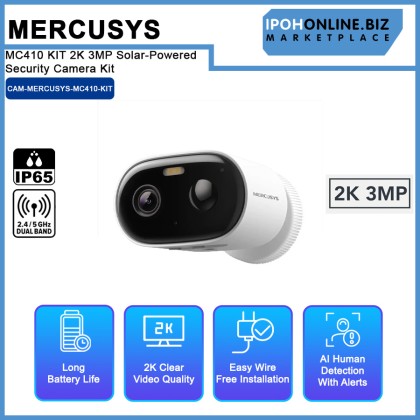 MERCUSYS MC410 KIT 2K 3MP Solar-Powered Security Camera Kit MERCUSYS MC410 KIT 2K 3MP Solar-Powered Security Camera Kit