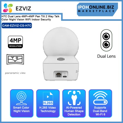 Ezviz H7C Dual Lens 4MP+4MP Pan/Tilt 2 Way Talk Color Night Vision WiFi Indoor Security CCTV Camera Ezviz H7C Dual Lens 4MP+4MP Pan/Tilt 2 Way Talk Color Night Vision WiFi Indoor Security CCTV Camera
