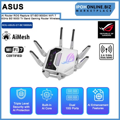 ASUS AI Router ROG Rapture GT-BE19000AI WiFi 7 6GHz BE19000 Tri Band Gaming Router Wireless ASUS AI Router ROG Rapture GT-BE19000AI WiFi 7 6GHz BE19000 Tri Band Gaming Router Wireless