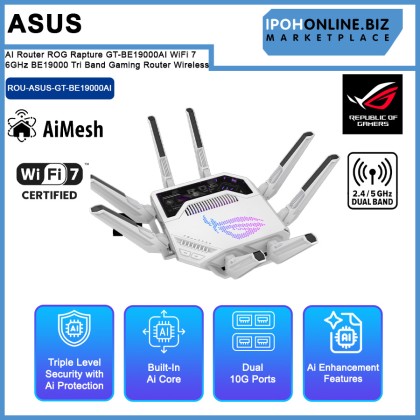 ASUS AI Router ROG Rapture GT-BE19000AI WiFi 7 6GHz BE19000 Tri Band Gaming Router Wireless ASUS AI Router ROG Rapture GT-BE19000AI WiFi 7 6GHz BE19000 Tri Band Gaming Router Wireless