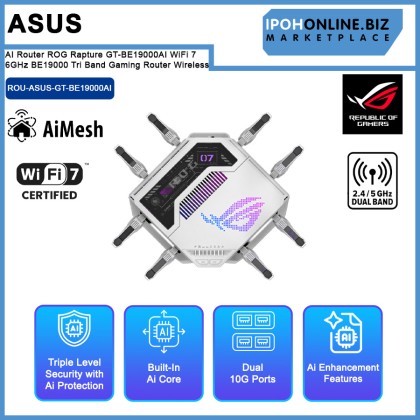 ASUS AI Router ROG Rapture GT-BE19000AI WiFi 7 6GHz BE19000 Tri Band Gaming Router Wireless ASUS AI Router ROG Rapture GT-BE19000AI WiFi 7 6GHz BE19000 Tri Band Gaming Router Wireless